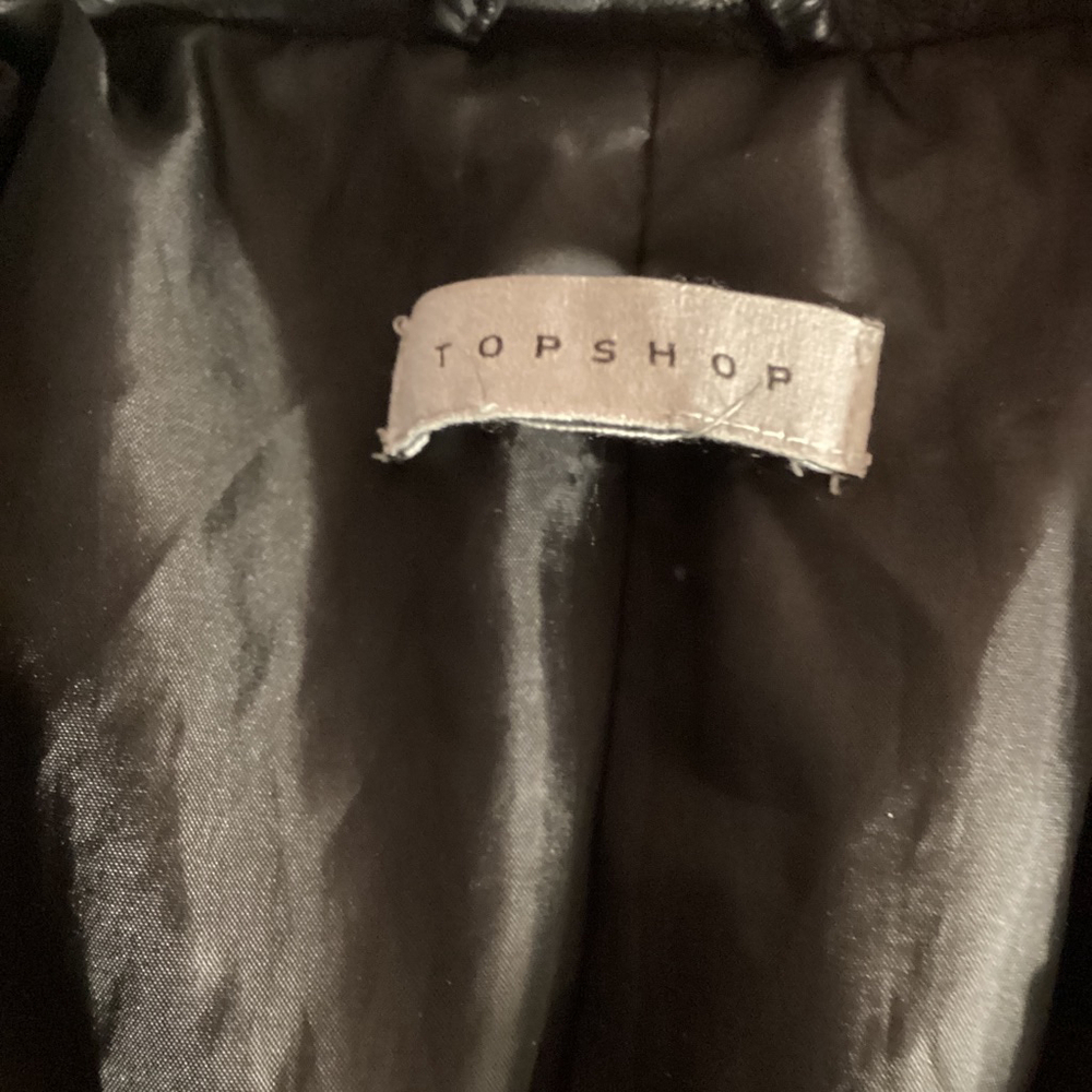 Size 6 Topshop Black Faux Leather classic Moto Jacket pockets Zippers Unisex - Picture 9 of 12